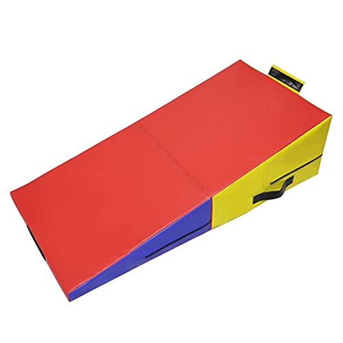 Gymnastik-Keilmatte – zusammenklappbare, geneigte Gymnastik-Käsematte für Heimübungen, Aerobic – mit Tragegriffen – benutzerdefinierte Farben (Farbe: Rot-Gelb-Blau, Größe: 180 x 90 x 40 cm) von CQLXZ