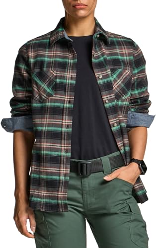 CQR Damen Flanell-Shirt kariert, langärmlig, weiches Casual-Button-Down Top aus Baumwolle, Wof002 1pack - Seattle Navy, XS von CQR