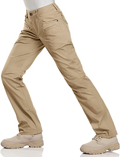 CQR Damen Flex Stretchige Taktische Hose, Wasserabweisende Ripstop-Arbeitshose, Cargohose, mit elastische Taille und Taschen, Stratight Khaki, 36 von CQR