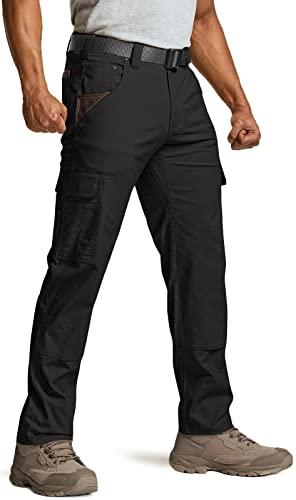 CQR Herren-Arbeitshose, flexibel, Ripstop, wasserabweisend, Taktische Hose, Outdoor-Einsatz, EDC Cargohose, Twp700 1pack - Black, 38W / 32L von CQR