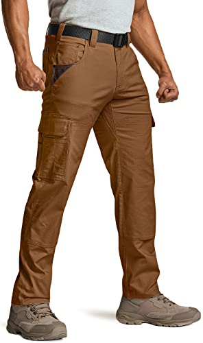 CQR Herren-Arbeitshose, flexibel, Ripstop, wasserabweisend, Taktische Hose, Outdoor-Einsatz, EDC Cargohose, Twp700 1pack - Copper Brown, 40W / 30L von CQR