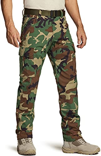 CQR Herren-Arbeitshose, flexibel, Ripstop, wasserabweisend, Taktische Hose, Outdoor-Einsatz, EDC Cargohose, Twp702 1pack - Woodland Olive, 30W / 32L von CQR