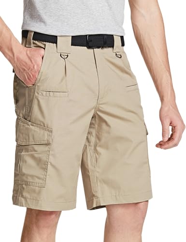 CQR Herren Cargo-Shorts für unterwegs, leicht, entspannte Passform, Freizeit-Shorts, Outdoor, Stretch, Multi-Pocket-Cargo-Shorts, Tsp203 1pack - Khaki, 32 von CQR