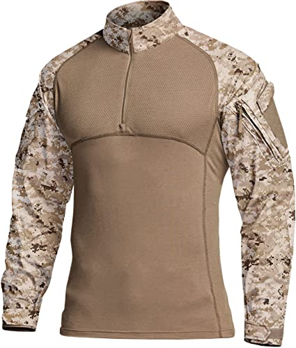 CQR Herren Combat-Shirt-Serie mit 1/4-Reißverschluss, Langarm, camo Militär-Shirt, Top, Tos204 1pack - Marine Desert, 3XL von CQR