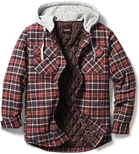 CQR Herren Kapuzen Gesteppte Gefüttert Flanell-Hemd Jacke, Lange Hülse Plaid Button Up Jackets, Hok720 1pack - Burnt Larch, L von CQR