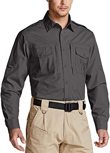 CQR Herren Langarm Riptstop-Arbeitshemden, atmungsaktive, Taktische Button-Down Wanderhemd und Outdorr-Hemden, mit USF 50+, Tos441 1pack - Charcoal, M von CQR