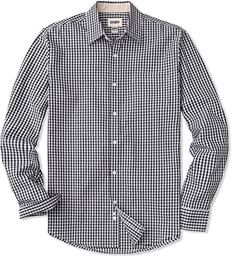 CQR Herren Regular Fit Langarm Hemd, Causual Button-Up Popline Hemd aus 100%, Tol503 1pack - Black Gingham, M von CQR