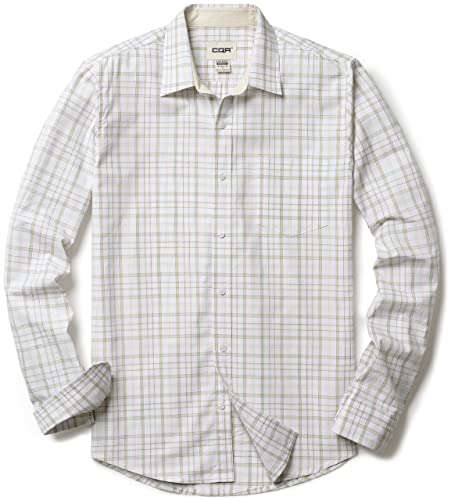 CQR Herren Regular Fit Langarm Hemd, Causual Button-Up Popline Hemd aus 100%, Tol503 1pack - Tea White, M von CQR