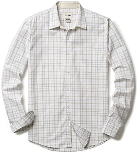 CQR Herren Regular Fit Langarm Hemd, Causual Button-Up Popline Hemd aus 100%, Tol503 1pack - Tea White, XS von CQR