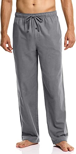 CQR Herren Schlafanzughose, 100% Baumwolle, Kordelzug Freizeithose, Flanell kariert, weiche Schlafhose mit Taschen, Hpj100 1pack - Solid Grey, XS von CQR