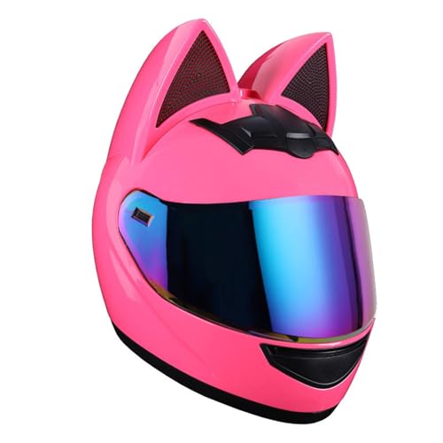 Cat Ear Integralhelm, ECE-geprüfter Motocrosshelm Mit Visier for Erwachsene Und Sonnenblende for Straßenrennen, Motocross, Street Cruiser(F,S=50~53CM) von CRAZYDAYS