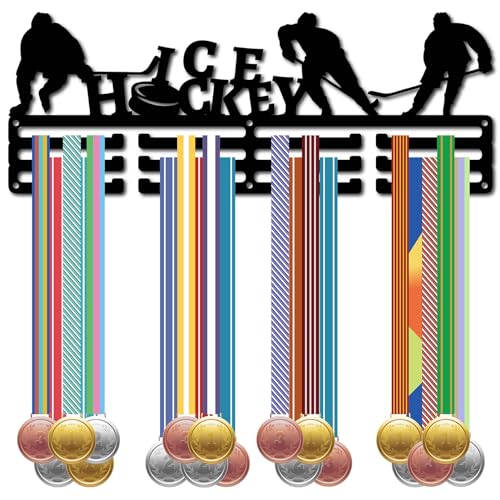 CREATCABIN Eishockey-Medaillenaufhänger,Medaillenhalter,Gestell,Rahmen,Sport,Metall,Zum Aufhängen von Athletenauszeichnungen,Wandhalterung Aus Eisen,Dekor Für Wettkämpfe,Band,Medaillen,Schwarz,40x15cm von CREATCABIN