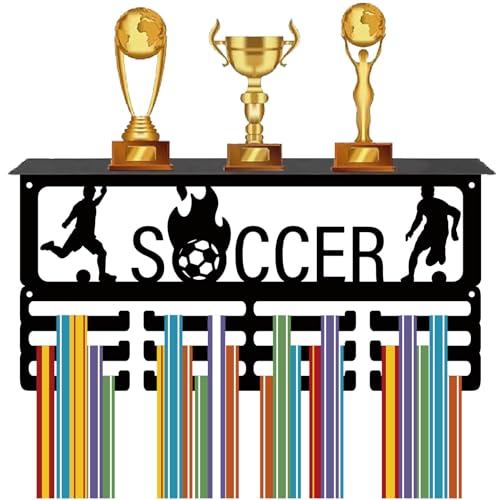 CREATCABIN Fußball-Medaillenaufhänger Trophäenregal,Verbesserter Sport-Fußball-Medaillenhalter,Ausstellungsregal,Band-Wandaufhänger,Metall-Wandhalterung,Rahmenregal Aufhängen Über 70 Medaille,40x20cm von CREATCABIN