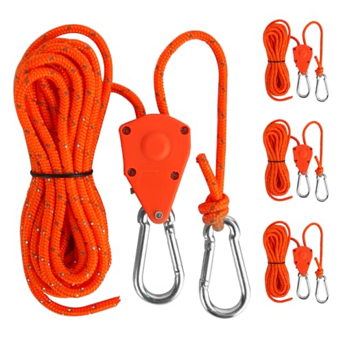 Creechwa Abspannseile mit Seilspanner, 4 Stück 13ft | 4M, Abspannseil 4mm, Reflektierend Abspannseile Seil, Einfach zu Bedienen und Langlebig Einstellbare Spannseile für Sonnensegel mit Haken von CREECHWA