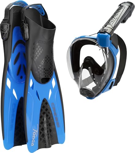 CRESSI Baron+Tonga Combo Set Black/Blue S/M-Baron Vollgesichtsmaske, Weites Sichtfeld, Anti Beschlag System, Leichte Atmung + Leicht Verstellbare Tonga Flossen, Schwarz/Blau. S/M CRESSI Baron+Tonga Combo Set Black/Blue S/M-Baron Vollgesichtsmaske, Weites Sichtfeld, Anti Beschlag System, Leichte Atmung + Leicht Verstellbare Tonga Flossen, Schwarz/Blau. S/M von CRESSI