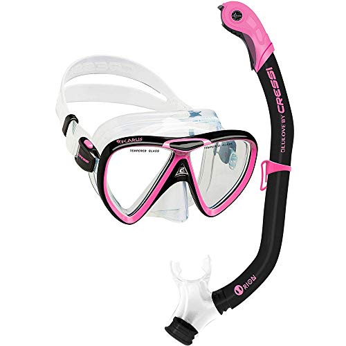 Cressi Unisex-Erwachsene Ikarus & Orion Dry' Schnorchel Set, Transparent/Schwarz/Rosa, one size von CRESSI