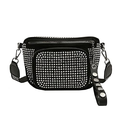 CRGANGZY Damen-Handytasche, Strass-Diamant-Umhängetasche, modische Schlinge, Hüfttasche, PU-Leder, Reißverschluss, Sattel-Geldbörse (Silber) von CRGANGZY