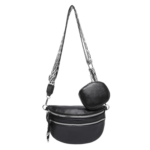 CRGANGZY Damen-PU-modische Umhängetasche, große Kapazität, Halbmond-Umhängetasche, Reißverschluss, Trendige Schultertasche mit Kleiner Geldbörse, schicke Hobo-Tasche (schwarz) von CRGANGZY