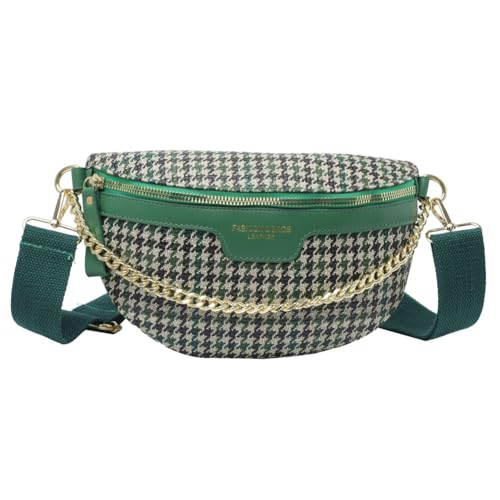 CRGANGZY PU-Leder-Brusttasche, lässige Umhängetasche, Verstellbarer Riemen, trendige Umhängetasche für Damen mit Kette, Damen-Pendeltasche (grün) von CRGANGZY