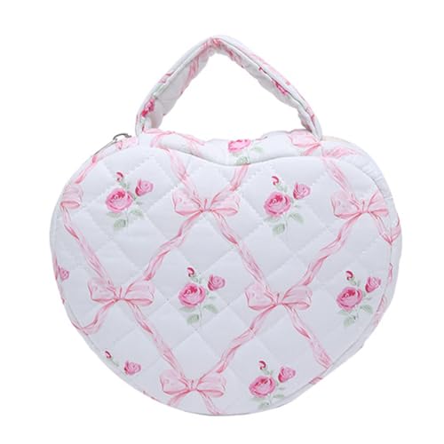 CRGANGZY Quilt-Make-up-Tasche for Damen, großes Fassungsvermögen, mit Baumwolle gepolstert, Kulturbeutel, tragbar, gesteppt, Hautpflegetasche, Damen-Reisetasche (Rhombus Pink) von CRGANGZY