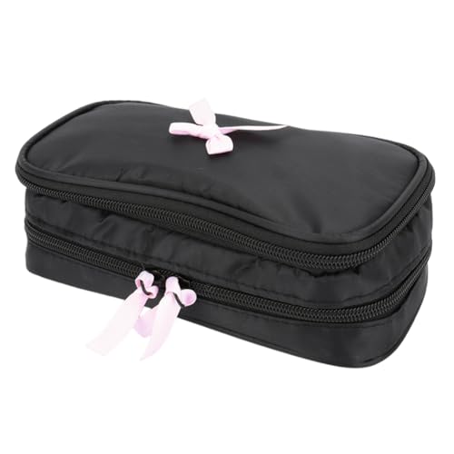 CRGANGZY Reise-Make-up-Tasche mit Reißverschluss für Frauen, niedlicher Make-up-Organizer, Kulturbeutel, Aufbewahrungstasche für Reiseutensilien (schwarz) von CRGANGZY