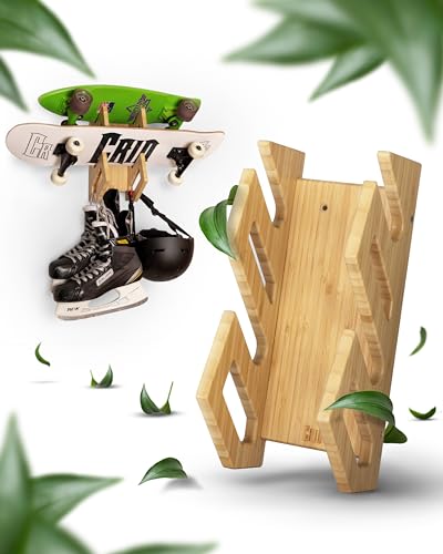 CRID Doppel Skateboard Wandhalterung aus Bambus - Universal Halterung für Skateboard, Longboard, Snowboard, Wakeboard, Balance-Board - Inkl. gratis Montagekit - Modernes Design - Deutsche Marke von CRID