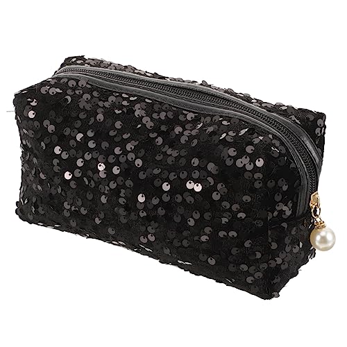 CRILSTYLEO 1Stk Pailletten-Kosmetiktasche Glitzer-Toilettenartikel orangefarbene Tasche Geldbörsen Geldbeutel Handtasche Storage Pockets Schminktasche glänzt Kulturbeutel Oxford-Tuch Black von CRILSTYLEO