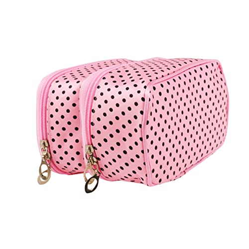 CRILSTYLEO Handheld Tasche Für Damen Und Mädchen Rosa Gepunktet Zweilagige Kosmetiktasche Mit Reißverschluss Kulturbeutel Organizer Für Make up Und Pflegeprodukte von CRILSTYLEO