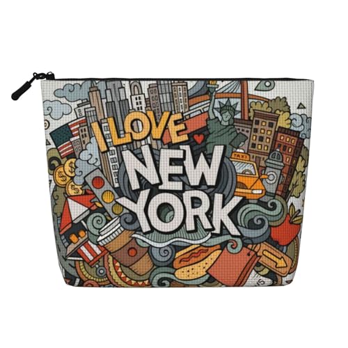 CRJSYCBYB Kosmetiktasche aus künstlichem Hanf, Motiv: Cartoon, niedlich, New York, Kunstdruck, Kulturbeutel, Reise-Kulturbeutel, tragbare Kosmetiktasche, Schwarz , Einheitsgröße von CRJSYCBYB