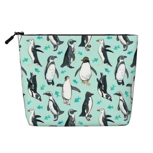 CRJSYCBYB Kosmetiktasche mit niedlichem Pinguin-Druck, künstlicher Hanf, Reise-Kulturbeutel, tragbare Kosmetiktasche, Schwarz , Einheitsgröße von CRJSYCBYB