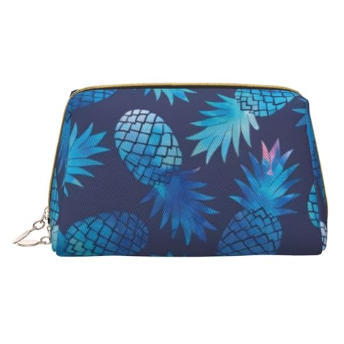 CRJSYCBYB Make-up-Tasche aus Leder, Motiv: blaue Ananas, tragbare Reise-Kosmetiktasche, Kulturbeutel, weiß, Einheitsgröße von CRJSYCBYB