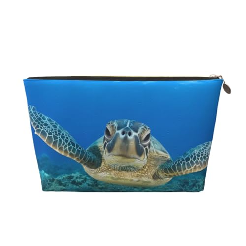 CRJSYCBYB Reise-Kulturbeutel, Motiv: Meeresschildkröten, aus Leder, tragbare Kosmetiktasche, Clutch-Tasche, gold, Einheitsgröße von CRJSYCBYB