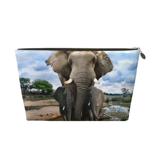 CRJSYCBYB Reise-Kulturbeutel, Motiv: afrikanische Wildtiere, Elefant, bedruckt, Leder, tragbare Kosmetiktasche, Clutch-Tasche, gold, Einheitsgröße von CRJSYCBYB