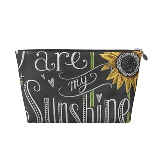 CRJSYCBYB You are My Sunshine Kulturbeutel aus Leder mit Sonnenblumen-Aufdruck, tragbare Kosmetiktasche, Clutch-Tasche, silber, Einheitsgröße von CRJSYCBYB
