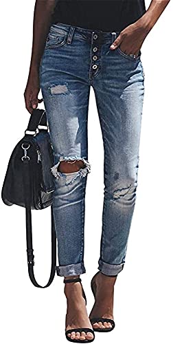 Damen Skinny Stretch Jeanshosen Destroyed mit Löchern Jeans High Waist Boyfriend Denim Hose Slim Fit Stretch Hosen Casual Basic Rissen Löcher Ankle Jeanshosen mit Taschen Damen Skinny Stretch Jeanshosen Destroyed mit Löchern Jeans High Waist Boyfriend Denim Hose Slim Fit Stretch Hosen Casual Basic Rissen Löcher Ankle Jeanshosen mit Taschen von CRMY