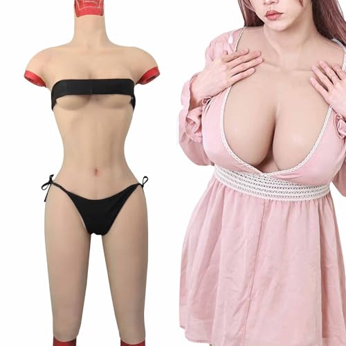 CRODRES Silikon Körper Bodysuit Frauen Brust Formen Fake Vagina Hintern Unterwäsche für Transgender Crossdresser,Color2,Cotton D Cup(Zipper) von CRODRES