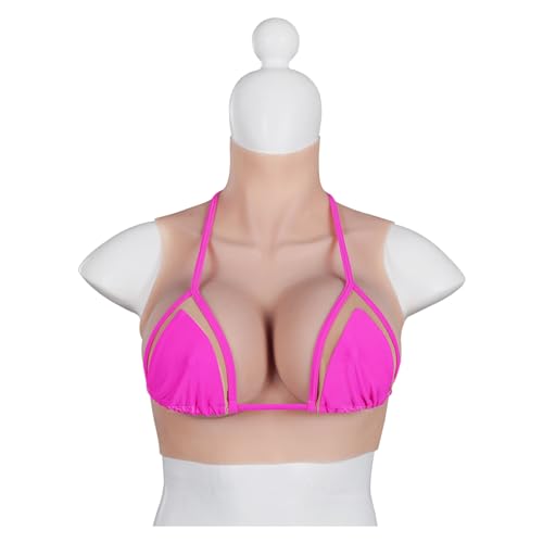 CROXZZNB Crossdresser Silikon-Brustplatte, realistische hohe Kragen gefälschte Brüste B-H Cup Brust Formen für Drag Queen Transgender,Color 3,C Silicone von CROXZZNB