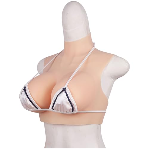 CROXZZNB Silikon realistische Brustplatte hohe Kragen gefälschte Brüste Shaper Crossdresser B-G Cup Brust Formen für Dragqueen Mastektomie,Color 3,D Cup von CROXZZNB