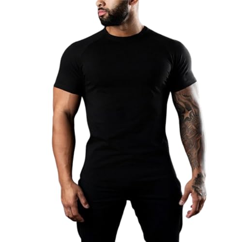 CRTZHA Averon Fitfle Tee, Averon T-Shirt, Averon Tee, Herren-T-Shirt aus Baumwolle, schmale Passform, kurzärmelig, fürs Fitnessstudio (Black,M) von CRTZHA