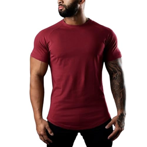 CRTZHA Averon Fitfle Tee, Averon T-Shirt, Averon Tee, Herren-T-Shirt aus Baumwolle, schmale Passform, kurzärmelig, fürs Fitnessstudio (Red,2XL) von CRTZHA