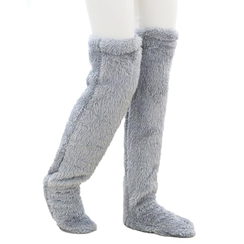 CRTZHA Fuzzy Dreams Beinwärmer, Fuzzy Legs Sockenpantoffeln, Gemütliche Lange Leggings Wärmesocken, Fuzzy Lange Beinwärmer, Kniehohe Fuzzy Socken für Frauen (Light Gray,One Size) von CRTZHA