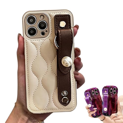 CRTZHA Luaccs Brown Leopard Print Leather Strap for iPhone Case, Luaccs- Leopard Print Case for iPhone 15 14 13 12 11 Pro Max, Tortoiseshell Leather with Wrist Strap Phone Case (E,14 Pro Max) von CRTZHA