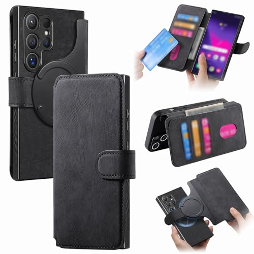 CRTZHA Superloveyou Magnetische Handyhülle, Magnetische, Abnehmbare 2-in-1-Telefonhülle, Brieftaschen-Abnehmbare magnetische Handyhülle, Stoßfeste Klapphülle für Samsung (Black,S21 Plus) von CRTZHA