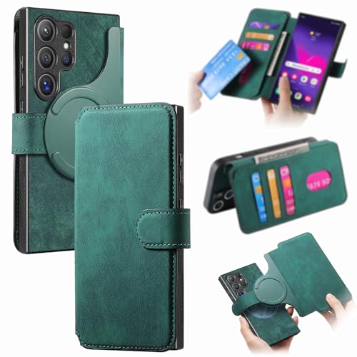 CRTZHA Superloveyou Magnetische Handyhülle, Magnetische, Abnehmbare 2-in-1-Telefonhülle, Brieftaschen-Abnehmbare magnetische Handyhülle, Stoßfeste Klapphülle für Samsung (Green,S21 Ultra) von CRTZHA