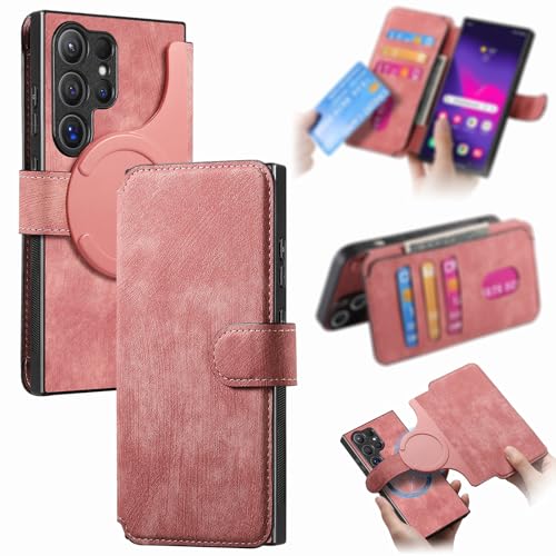 CRTZHA Superloveyou Magnetische Handyhülle, Magnetische, Abnehmbare 2-in-1-Telefonhülle, Brieftaschen-Abnehmbare magnetische Handyhülle, Stoßfeste Klapphülle für Samsung (Pink,S23) von CRTZHA