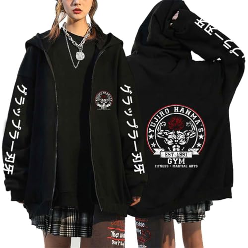 CRYBF Baki Reißverschluss Hoodies Y2K Graphic Print Hooded Männer Frauen Plus Size Sweatshirts Harajuku Zip Up Jacke-Black-4||XXL von CRYBF