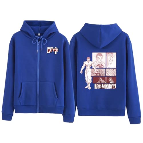 CRYBF Baki Reißverschluss Hoodies Y2K Graphic Print Hooded Männer Frauen Plus Size Sweatshirts Harajuku Zip Up Jacke-Blue||L von CRYBF