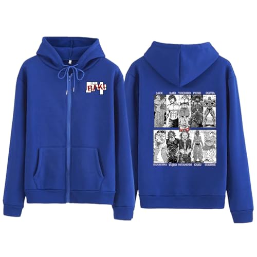 CRYBF Baki Reißverschluss Hoodies Y2K Graphic Print Hooded Männer Frauen Plus Size Sweatshirts Harajuku Zip Up Jacke-Blue||S von CRYBF