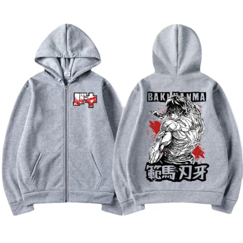 CRYBF Baki Reißverschluss Hoodies Y2K Graphic Print Hooded Männer Frauen Plus Size Sweatshirts Harajuku Zip Up Jacke-Grey||L von CRYBF