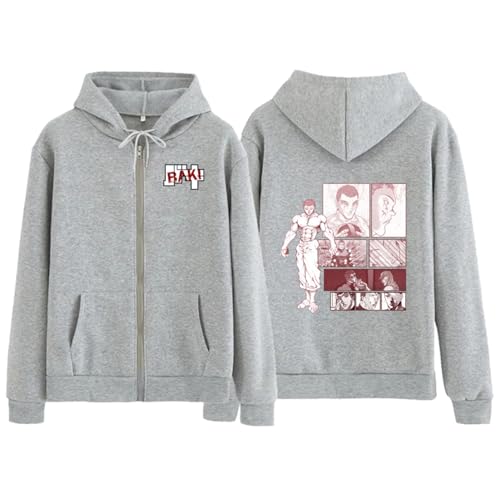 CRYBF Baki Reißverschluss Hoodies Y2K Graphic Print Hooded Männer Frauen Plus Size Sweatshirts Harajuku Zip Up Jacke-Grey||L von CRYBF